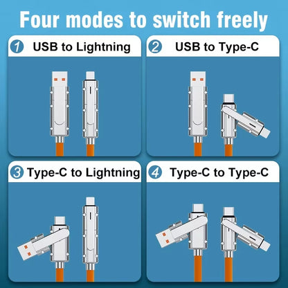 120W 4-in-1 USB Type C to Type C and Lightning Fast Charging Data Cable for iPhone 11-15 Pro Max and Samsung S24