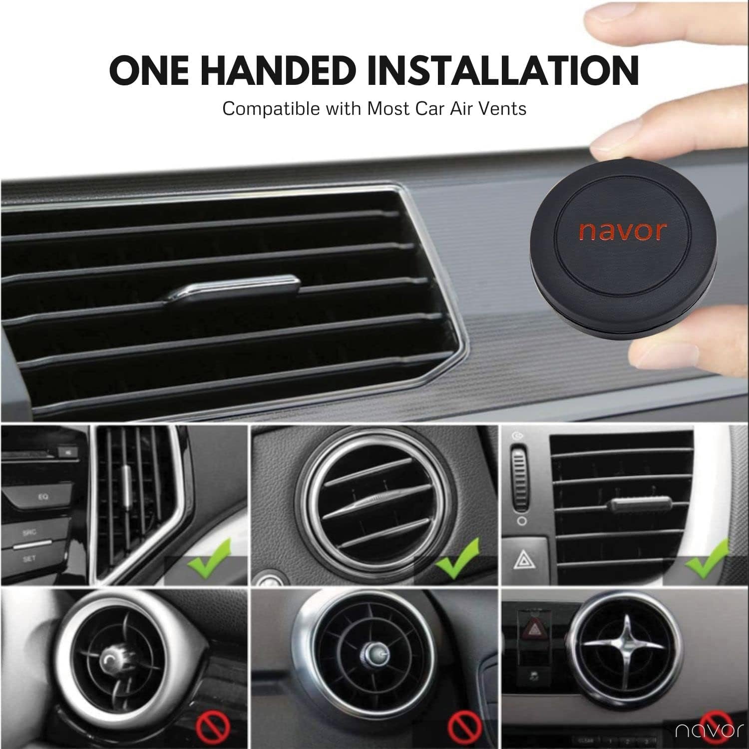 Universal Air Vent Magnetic Car Mount Holder in Black - Car Phone Holder Mount with Fast Swift-Snap Technology - Cell Phone Holder for Phones and Mini Tablets - Magnetic Phone Mount - 3 Pack