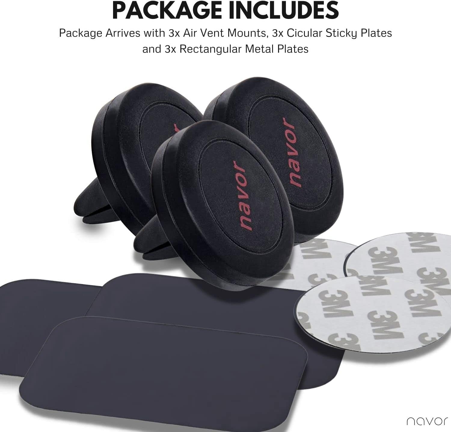 Universal Air Vent Magnetic Car Mount Holder in Black - Car Phone Holder Mount with Fast Swift-Snap Technology - Cell Phone Holder for Phones and Mini Tablets - Magnetic Phone Mount - 3 Pack