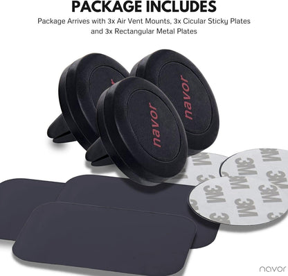 Universal Air Vent Magnetic Car Mount Holder in Black - Car Phone Holder Mount with Fast Swift-Snap Technology - Cell Phone Holder for Phones and Mini Tablets - Magnetic Phone Mount - 3 Pack