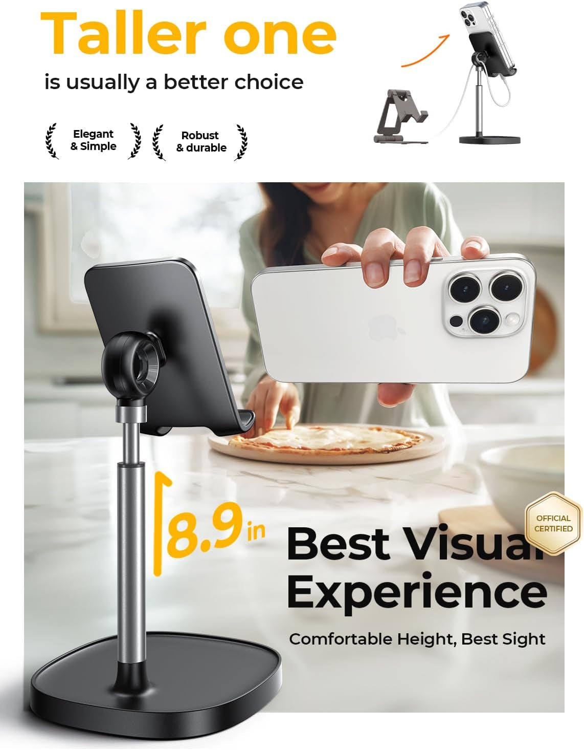 Cell Phone Stand Adjustable for Iphone Phone Holder for Desk, Office Desk Accessories Computer PC for Iphone Stand Gaming Essentials Fit Otterbox Case Phones Switch Kindle Ipad Air Tablet 4-10In