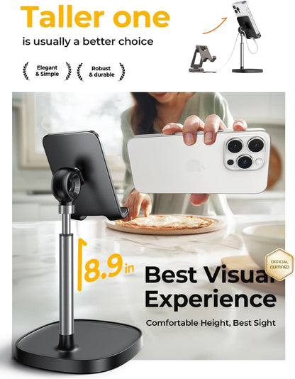 Cell Phone Stand Adjustable for Iphone Phone Holder for Desk, Office Desk Accessories Computer PC for Iphone Stand Gaming Essentials Fit Otterbox Case Phones Switch Kindle Ipad Air Tablet 4-10In