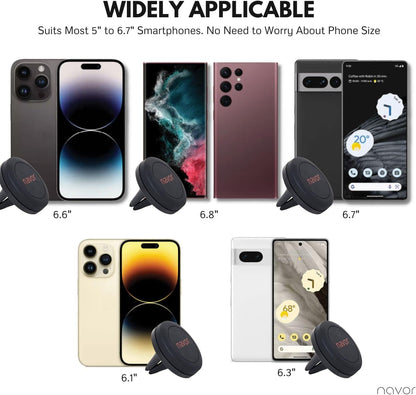 Universal Air Vent Magnetic Car Mount Holder in Black - Car Phone Holder Mount with Fast Swift-Snap Technology - Cell Phone Holder for Phones and Mini Tablets - Magnetic Phone Mount - 3 Pack